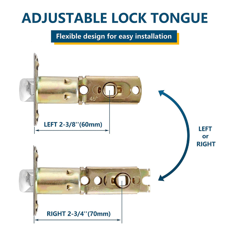 Leydebong 1 Pack Privacy Door Lock Door Handle Lever Keyless Door Knob Hardware Lockset for Bathrooms Indoor Door Levers Reversible Without Key for Interior Use, Light Satin Brass Finish Keyless-Privacy Lever
