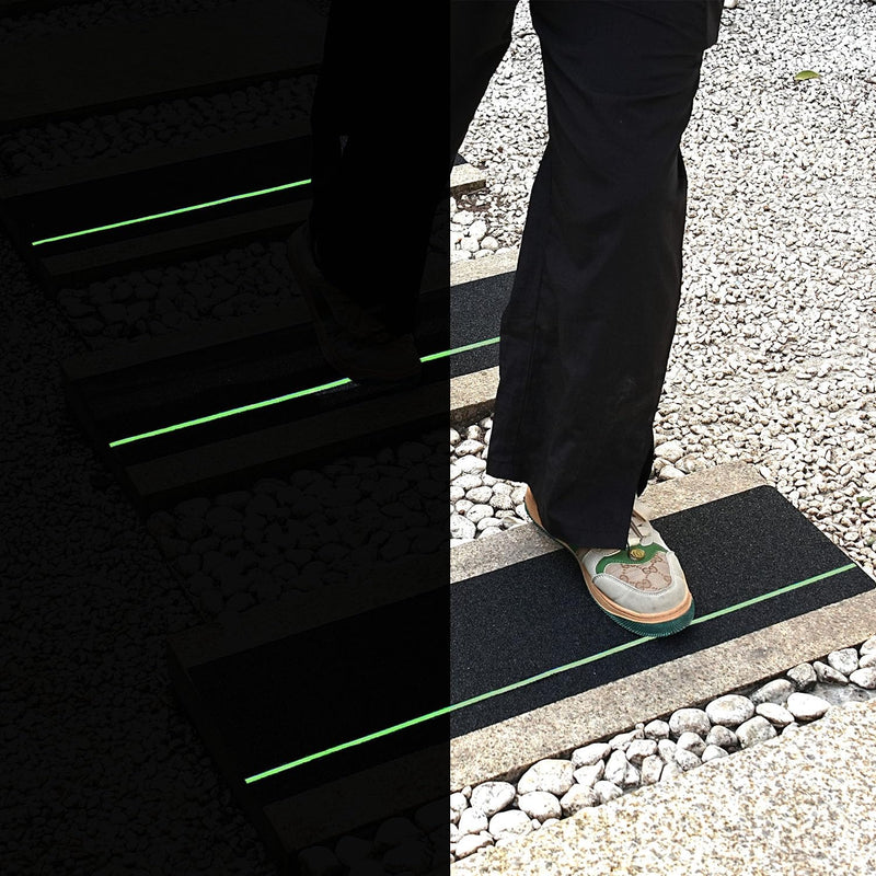 COSIMIXO 30" X 6"(10-Pack) Anti Slip Traction Treads with Glow in The Dark Stripe,Best Grip Tape Non Skid, Outdoor Anti-Skid Tape, High Traction Friction Abrasive Adhesive for Stairs Step 30''x6''-10-pack