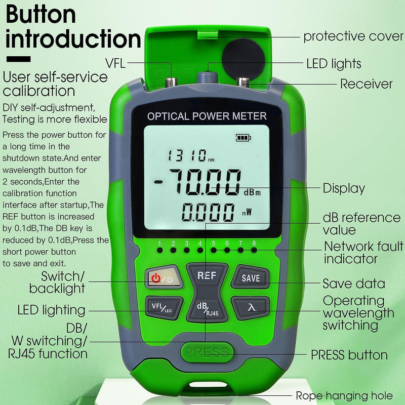 [Australia - AusPower] - Rechargeable Optical Power Meter A-MC70-30 (-70~+10dBm) mini Fiber Cable Tester for SC/FC/ST/LC Interface 4-in-1 Function with Fiber Test Pen 30 & RJ45 LED Equipped with 1 FC-LC Adapter 