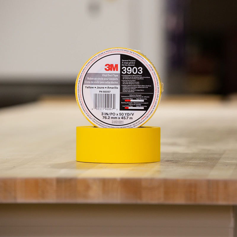 3M Vinyl Duct Tape 3903, Yellow, 2 in x 50 yd, 6.5 mil, Individually Wrapped Conveniently Packaged