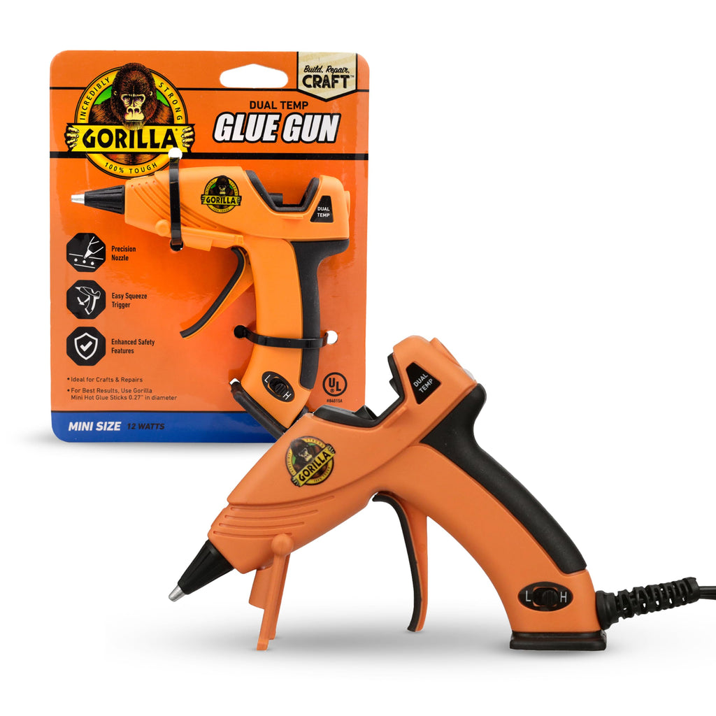 Gorilla Dual Temp Mini Hot Glue Gun, Precision Nozzle, Easy Squeeze Trigger, and Enhanced Safety Features, for DIY, Craft, Repairs, and More, Orange (Pack of 1)