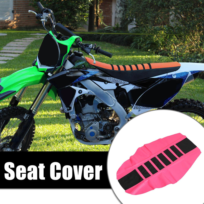 X AUTOHAUX Universal Motorcycle Pit Dirt Bike Faux Leather Soft Seat Cover Anti Slip Seat Cushion Pink Black 1Pcs