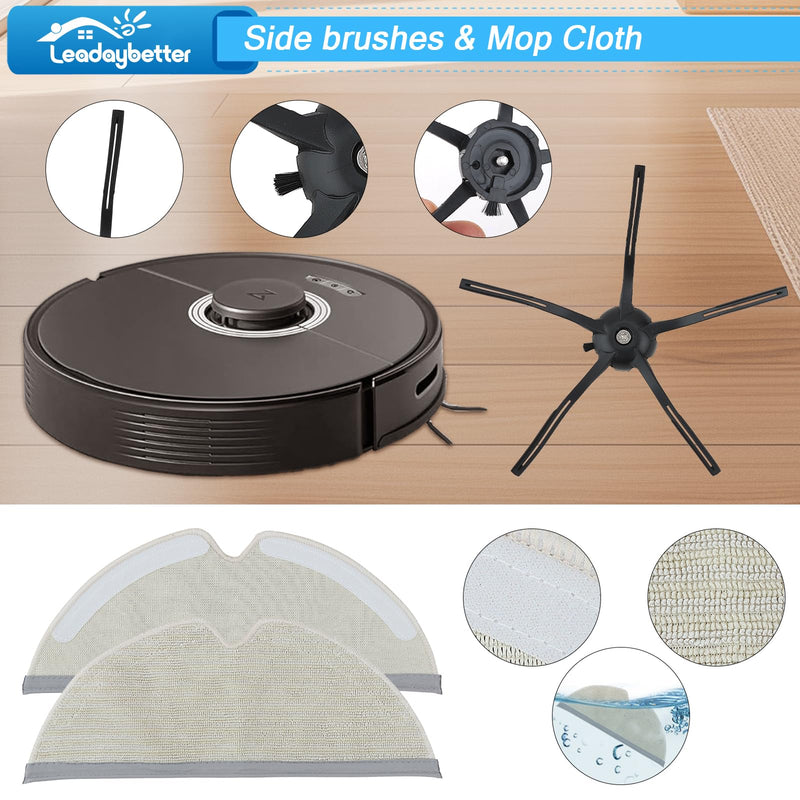 Leadaybetter 21 Pcs Replacement Parts for Rb Q7 / Q7+ / Q7 Max / Q7 Max+ Vacuum Cleaner, includes 1 Rubber Roller Brush, 4 Filters, 8 side brushes, 4 Dust Bag, 4 Mop Cloth
