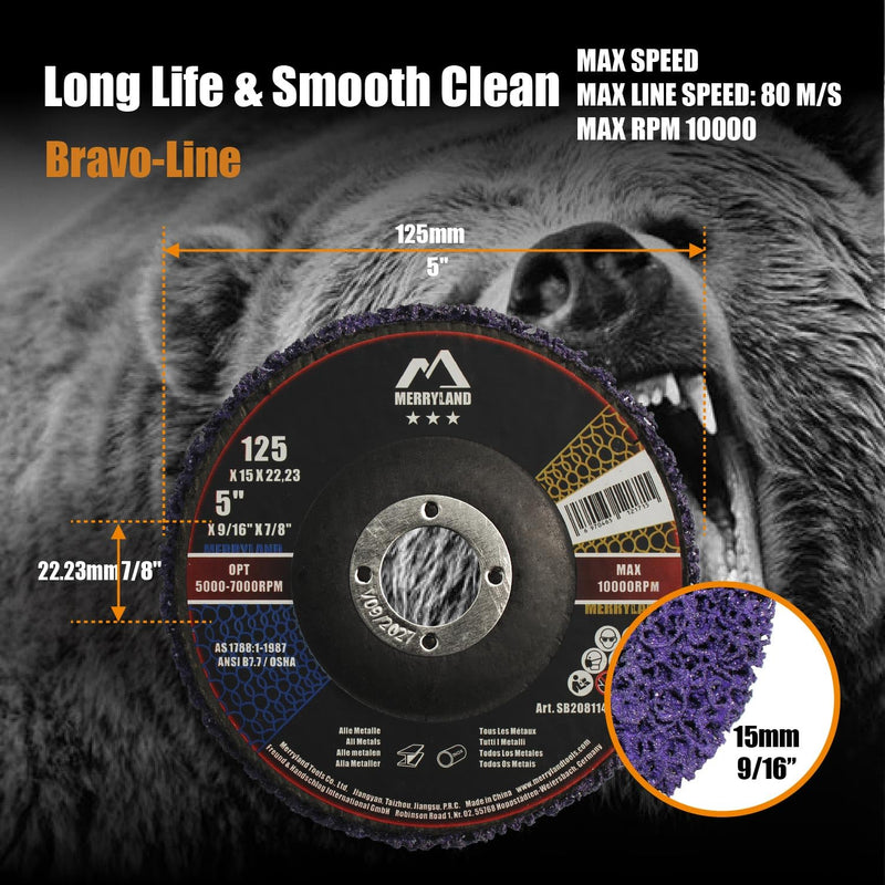 [Australia - AusPower] - Merryland Bravo-Line SB208114-05 CSD Disc 125 Colour Rust for Angle Grinders, 125 mm Purple Cleaning Disc, Metal Stainless Steel Coarse Cleaning Disc, Pack of 5 Purple 5pcs 