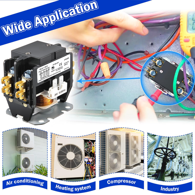 [Australia - AusPower] - Dreyoo Carrier HVAC Motor Contactor, 24V 30 Amp Coil 2 Pole Replacement Relays Compatible with C230b, Air Conditioner, Heat Pump, Refrigeration Systems 