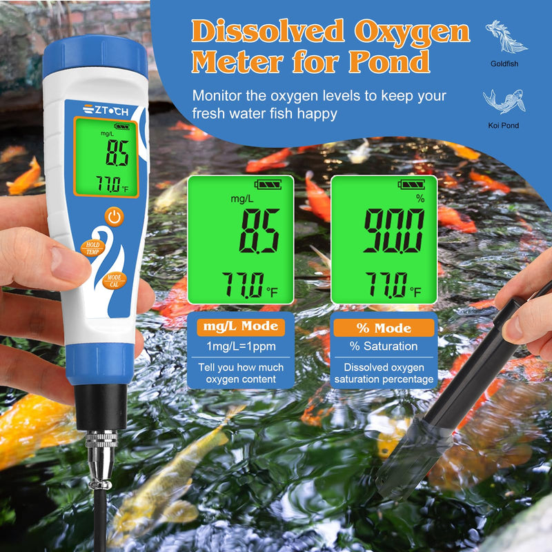 [Australia - AusPower] - Portable Dissolved Oxygen Meter for Pond, Digital Dissolved Oxygen Test Kit for Fish Tank, Do Meter Oxygen Analyzer with 3.6ft Probe for Koi Pond Aquarium, Measure DO in Water, Aquaponics 