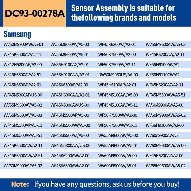 [Australia - AusPower] - DC93-00278A Washer Vibration Sensor, for Samsung, Compatible with WV55M9600AV/A5-00 WF45K6500AV/A2-00 WV60M9900AV/A5-00 WF42H5200AP/A2-00 WF56H9100AG WF45H6300AW WF50K7500AV. OEM. 1 Year Warranty 