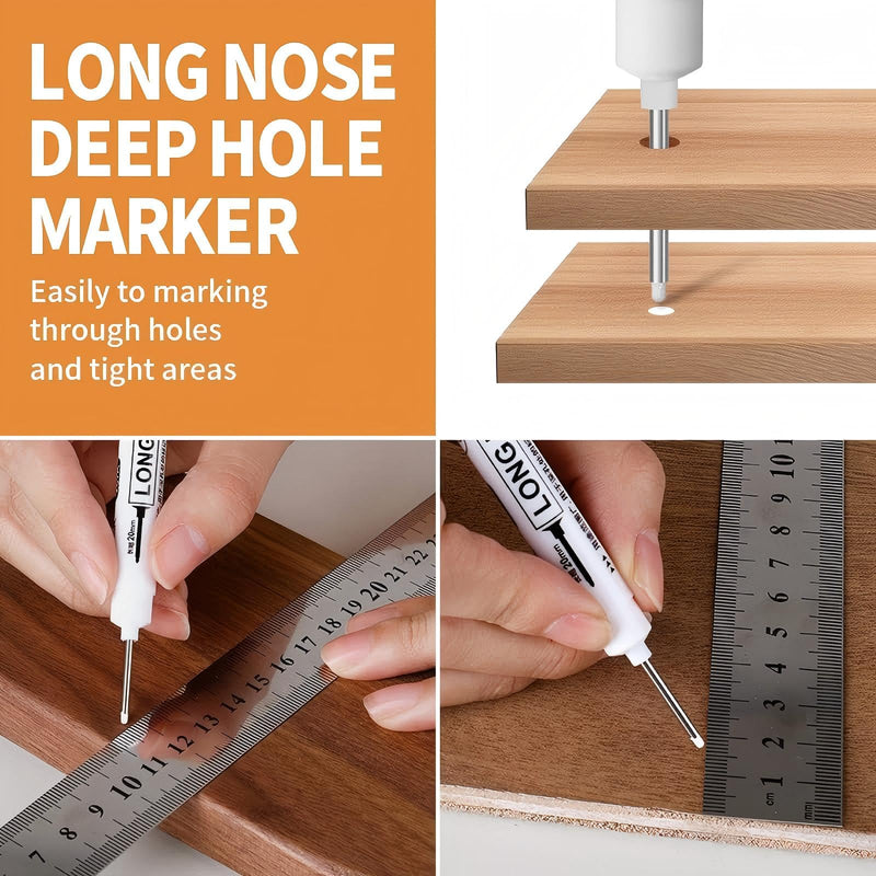 20PCS 20mm Long Head Deep Hole Marker Pens Quick-dry Waterproof Marker Permanent Markers Multi-purpose Construction Markers Deep Drill Pen Carpenter Ink for Welding Drill Woodworking (White)