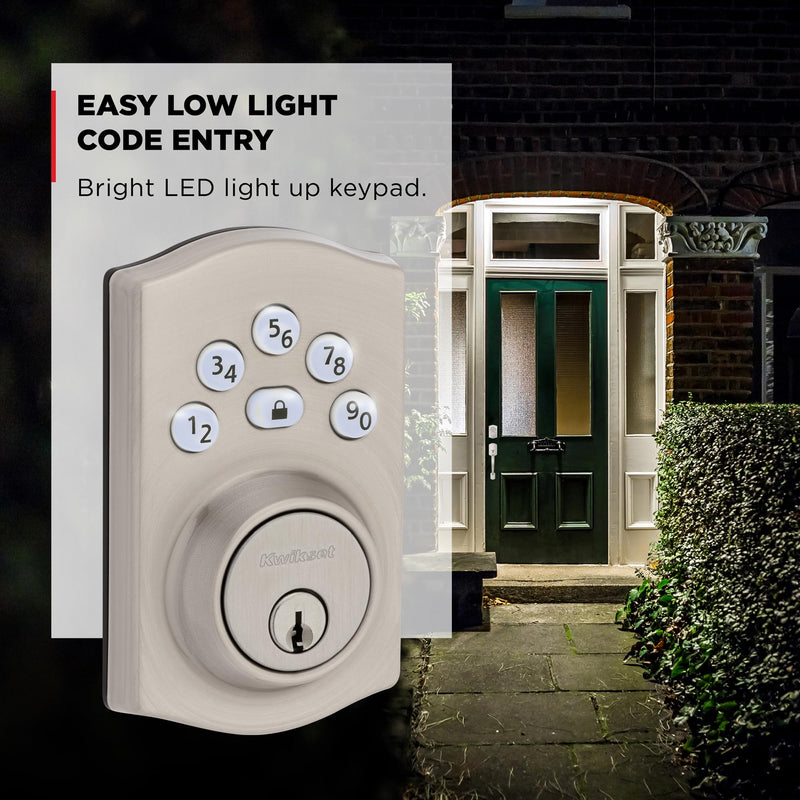 Kwikset Powerbolt 240 5-Button Keypad Satin Nickel Traditional Electronic Deadbolt Door Lock, Featuring Convenient Keyless Entry, Customizable User Codes and Auto-Locking