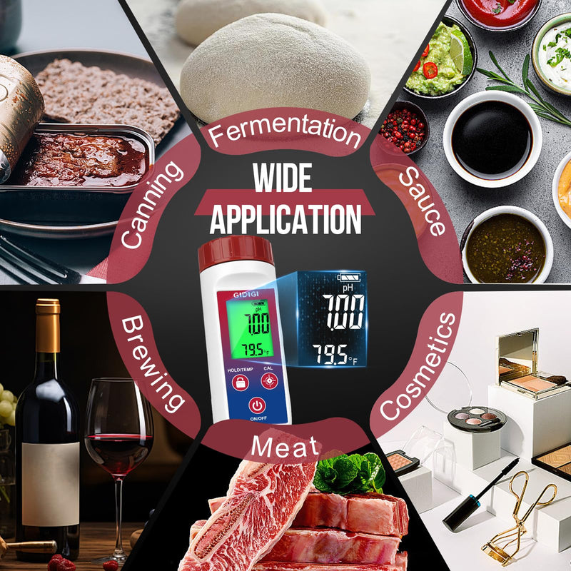 [Australia - AusPower] - Smart pH Meter for Food, GIDIGI Digital Food pH Tester, Accurate Canning pH Test Kits with ATC, Professional Fermenting pH Test Pen, Spear pH Probe for Bread Cheese Sushi Rice Sourdough Sauce Meat Red+Blue 