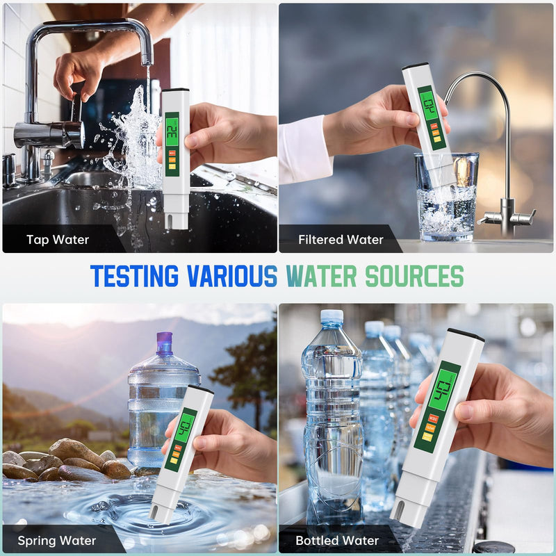 [Australia - AusPower] - TDS Water Tester, 4 in 1 TDS Meter Digital Water Tester for Drinking Water, Professional 0-9990ppm PPM EC & Temp Water TDS Meter for Home & Travel Regular Water Quality Testing White & Green 6 in 6 inches 