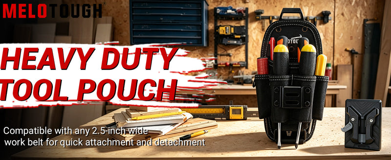 MELOTOUGH black 7-pocket small tool pouch with quick-release belt clip
