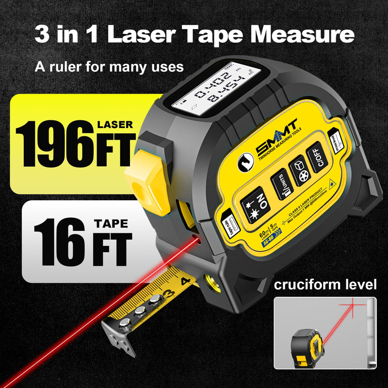 [Australia - AusPower] - 3-in-1 Laser Tape Measure, 196ft Digital rangefinder & 16ft Autolock Tape Measure with Magnet, Laser Measuring Tool with Crosshairs for in/Ft/M Unit, Linear/Area/Volume (Red) Red 
