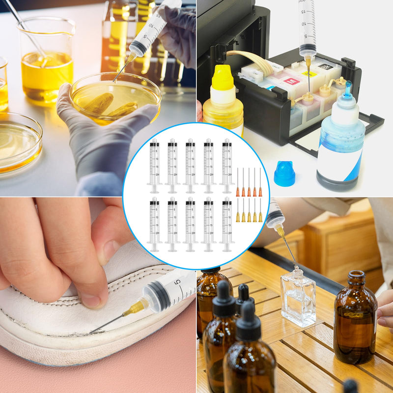 [Australia - AusPower] - Pack of 10 Syringes 20 ml, Syringe with Blunt Needle, Plastic Syringe, Dosing Syringe, Colostrum Syringe, Injection Syringe, for Laboratory, Industrial, Liquid Measurement, DIY Craft Refill Glue 