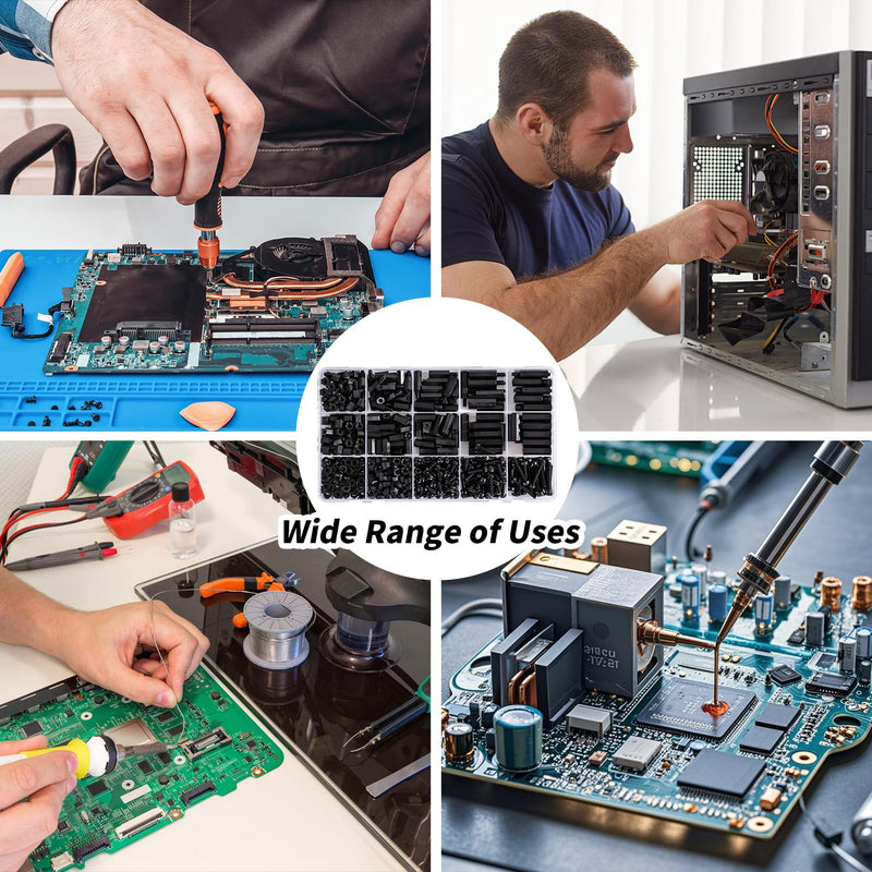 [Australia - AusPower] - 580 PCS M3 Black Nylon Standoff Kit with Spacers, Screws, and Nuts - Motherboard & PCB Mounting Standoffs and Screws, Threaded Pillar Spacers for Circuit Boards and Computer Building 