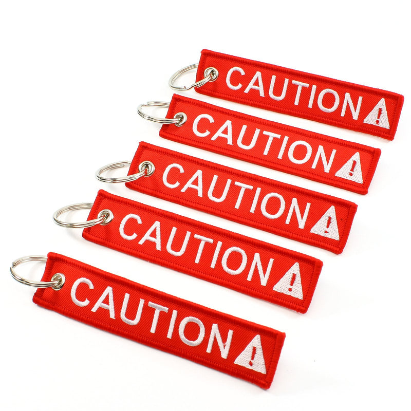 [Australia - AusPower] - CAUTION Key Chain SAFETY Tag Red White SIZE: 1in by 5in QTY: 5 pack - by Rotary13B1 