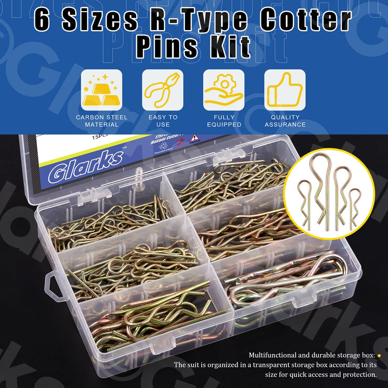 [Australia - AusPower] - Glarks 175Pcs Hairpins R Clips Cotter Pins Assortment Kit 6 Sizes Zinc Plated Carbon Steel R Pin Hair Pin Clips Spring Fasteners for Hitch Pin Lock Systems 