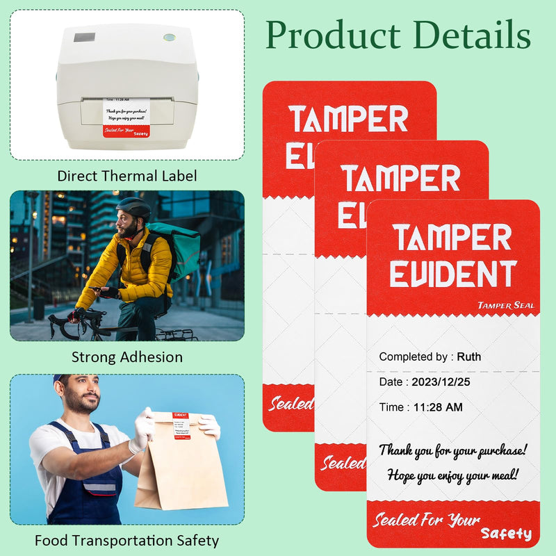 1 x 1000 Pcs Tamper Evident Stickers 2" x 4" Thermal Printer Sticker Paper Seal Tamper Proof Stickers for Drivers Safety Seal Writable Delivery Label (Red) Red