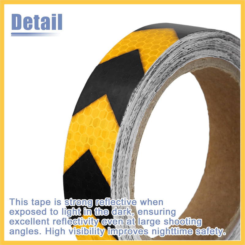 Universal 2.5cmx9m Yellow and Black Arrow Car Reflective Stickers Reflective Tape Safety Warning Reflective Protector - Pack of 1 Auto Replacement Parts