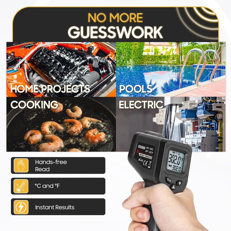 [Australia - AusPower] - Seentech DT8380BH Industrial Infrared Thermometer - Non-Contact Temperature Tester for Kitchen & Industrial Use, -50°C to 380°C Range, High Precision with Laser Targeting (DT8550DH) DT8550DH 