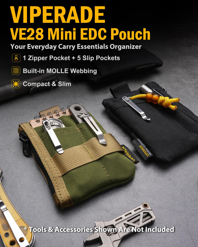VIPERADE VE28 6-in-1 EDC Pouch, 500D Compact EDC Pocket Organizer, Molle Extension Tool Storage Bag, Small Coin Purse/Card Holder/Swiss Army Knife Pocket Pouch (Black) Black