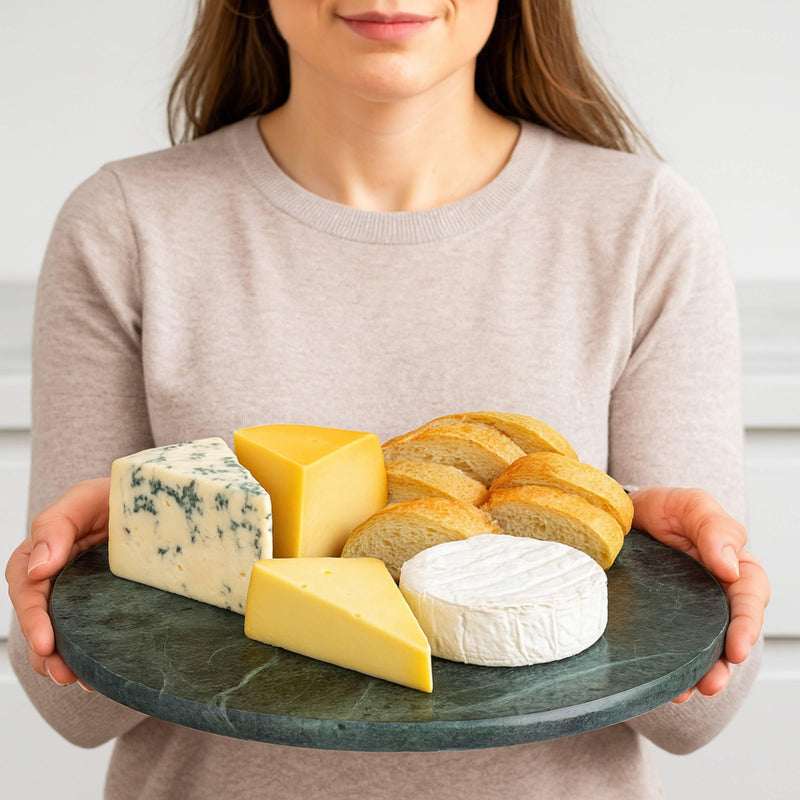 Creative Home 8-Inch Round Natural Marble Cheese Board, Green Serving Tray