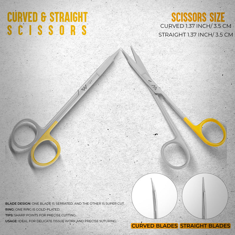 [Australia - AusPower] - Goldman Fox Scissors Suture Straight and Curved Scissors 13 cm Surgical Scissors Set of Two (Super Cut Serrated Blade) for Cutting Gingival Tissues | Premium Quality Japanese Stainless Steel 