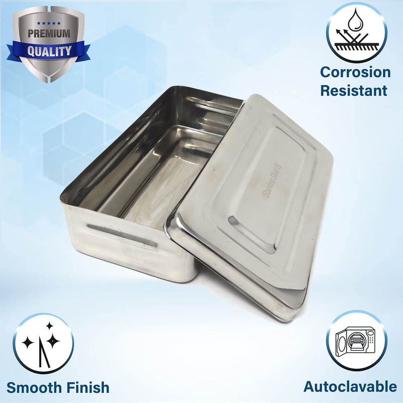 [Australia - AusPower] - Stainless Steel Medical Dental Sterilizer Instrument Box, Organizer Storage Tray with Lid - 7L x 3W x 1.25H (Plain) PLAIN 