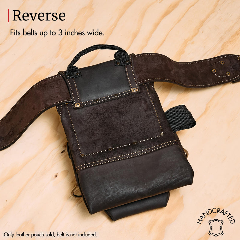 FESA Leather Carpenter Tool Pouch - 10-Pocket Heavy Top Grain Leather Carpenter Pouch with 2 Hammer Loops, Tape Clip, Large & Small Pockets - Fits Work Belts up to 3" - Handcrafted Brown