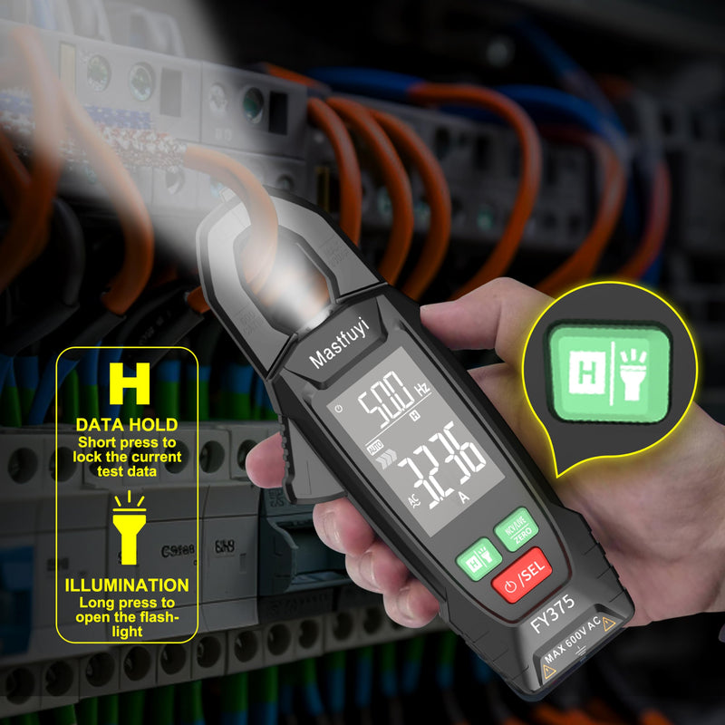 [Australia - AusPower] - Digital Clamp Meter Multimeter Tester T-RMS 6000 Counts, Auto-ranging Voltage Amp Tester with NCV Measures AC/DC Voltage & Current, Resistance, Capacitance, Frequency, Continuity, Live Wire FY375 