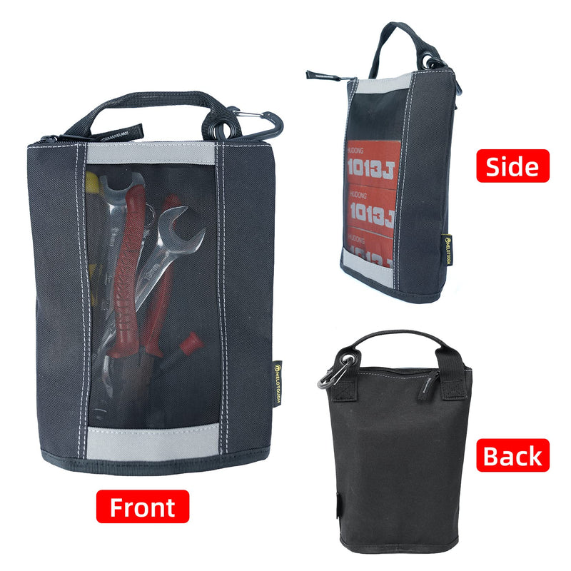 MELOTOUGH Zipper Tool Pouch Zipper Bag -Fastener Bag with Mesh Window and Carabiner Clip (4, Grey) 4 Grey 4pack