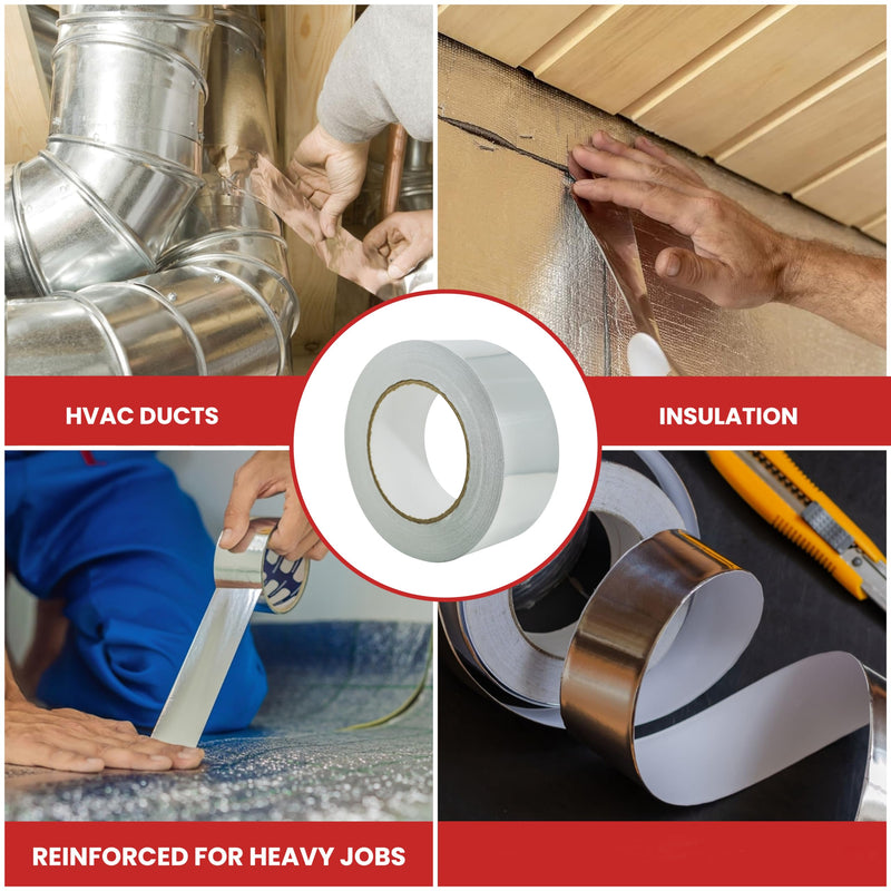 GGR Supplies AF-20R Professional/Industrial Grade High Temperature Heat Shield Resistant Aluminum Foil Tape Ideal for HVAC, Air Ducts Repair & More (3.6Mil): 2 in. Wide x 50 yds. 2" in. x 50 yds.
