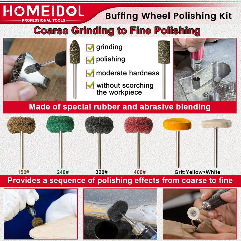 99PCS Buffing Wheel for Dremel Polishing Kit, HOMEIDOL 1/8" Shank Polishing Bits for Dremel Tool Accessories with Polish Compound, Abrasive Buffing Wheel, Rotary Tool Polishing Kit for Metal Rock