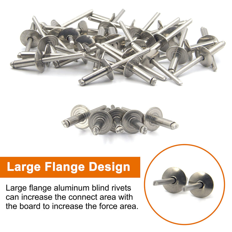 ISPINNER 30pcs 3/16" x 5/8" Stainless Steel Large Flange Blind Rivets, 4.8 x 16mm Pop Rivets 30 3/16" x 5/8"