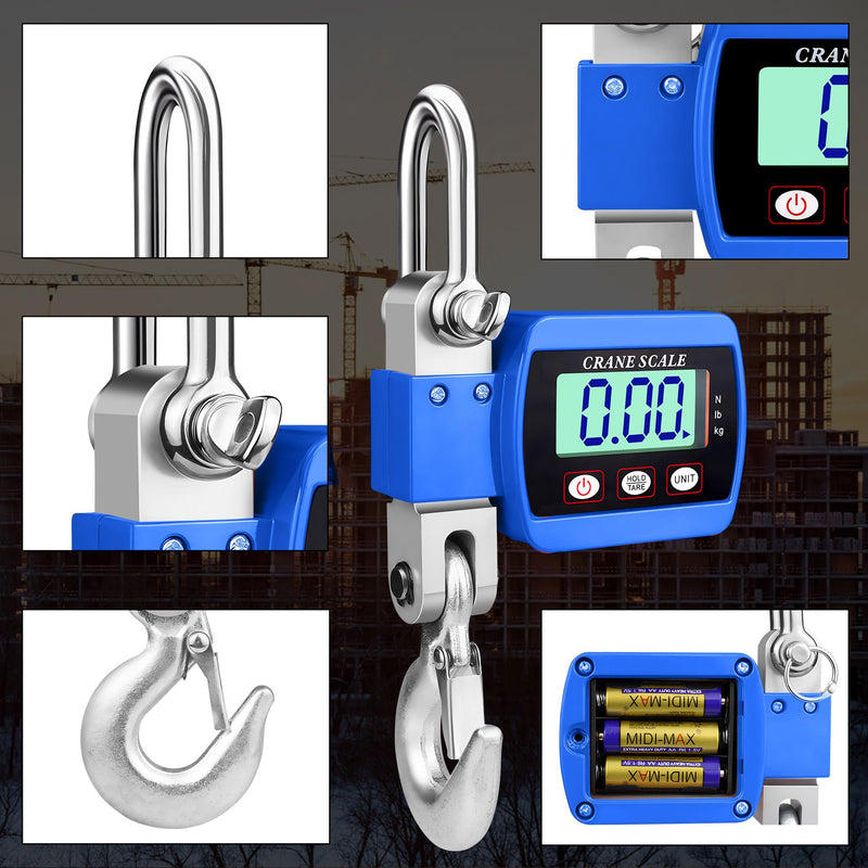 Crane Scales 500 kg Digital Hanging Scales Electronic Wild Scales Industrial Hanging Scales Portable LCD Pull Scale with Hook Blue