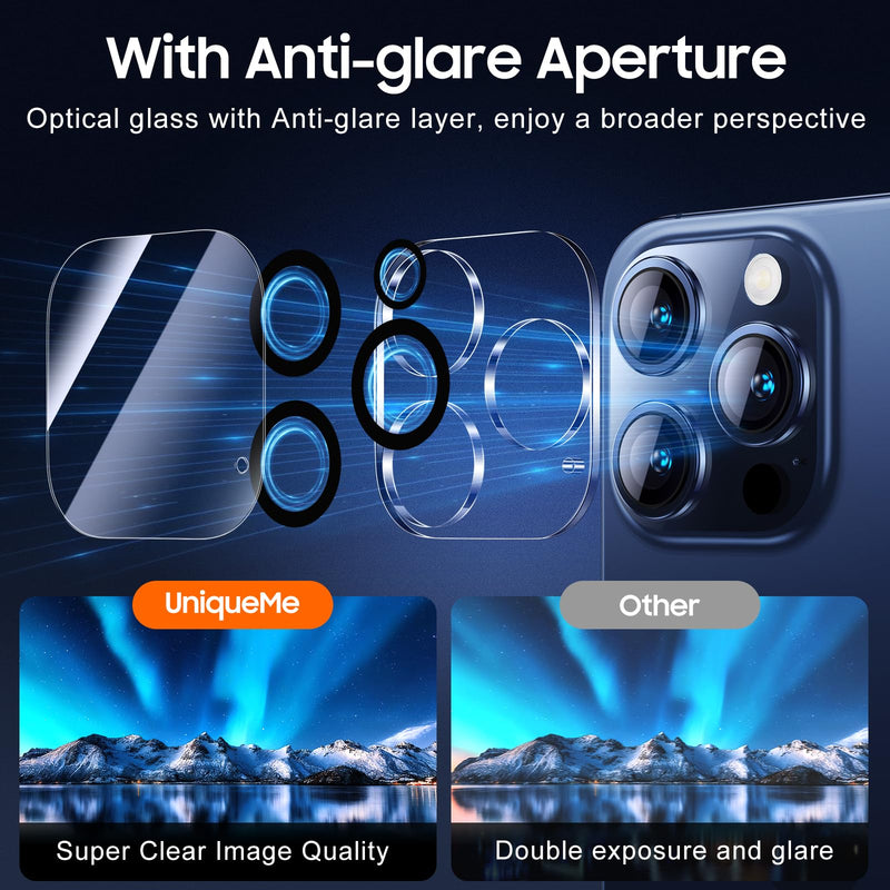 [Australia - AusPower] - UniqueMe Compatible for 3 Pack iPhone 15 Pro/iPhone 15 Pro Max Camera Lens Protector, [Drop Protection] [Case Friendly] 9H Tempered Glass Camera Cover Screen [2023 New Version] 15 Pro/15 Pro Max Transparent 