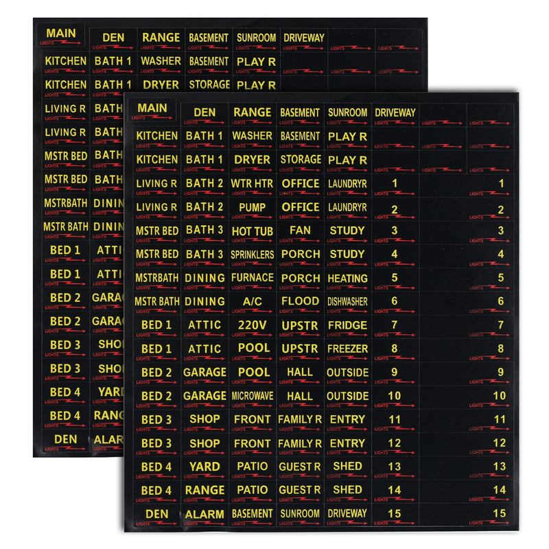 JN Circuit Breaker Labels, 258pcs, Black, Vinyl, 18.5x16.5cm/7.28x6.5in, Self-Adhesive, Waterproof, Fuse Box Stickers, Electrical Breaker Panel Labels
