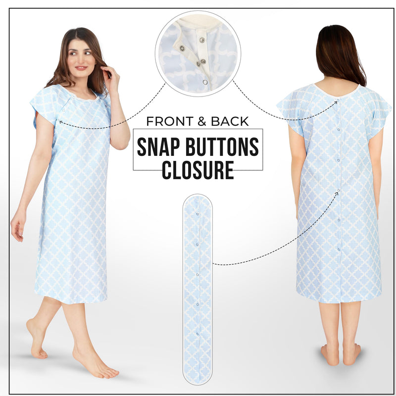 [Australia - AusPower] - NY Threads Women's Hospital Gown Soft and Stylish Patient Gown Small-Medium Moroccon Tile - Blue 