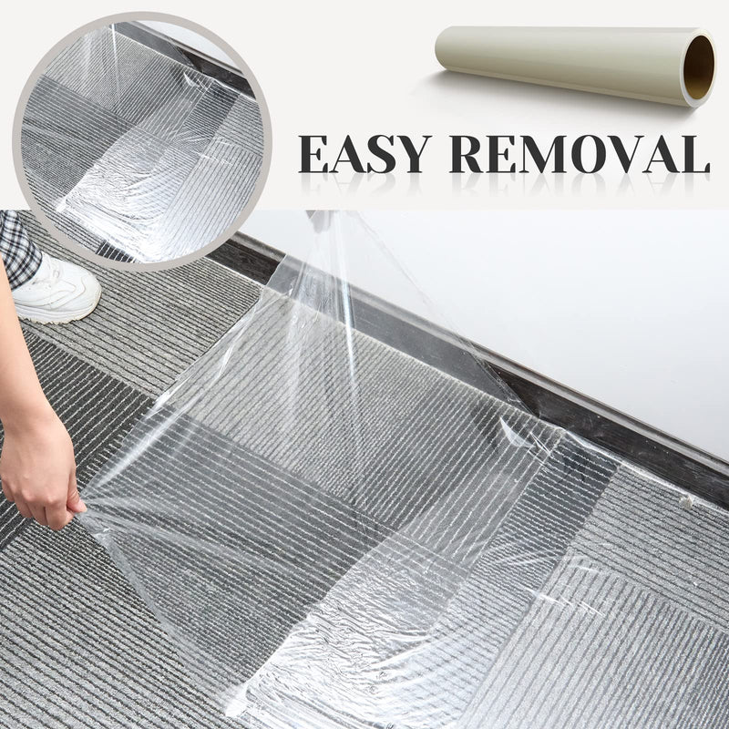 Amylove 15.7 Inch X 100 ft Carpet Protection Film Self Adhesive, Heavy Duty Plastic Carpet Protector for Stairs Rugs Hallways High Traffic Areas, Floor Covering for Moving Renovation (Clear) Clear