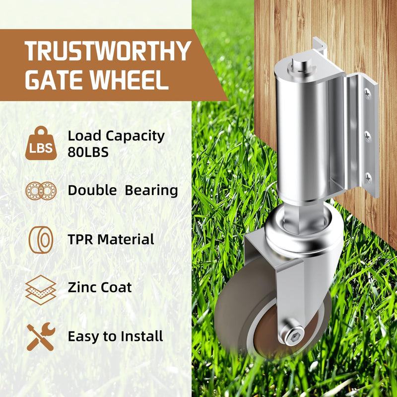 [Australia - AusPower] - Gate Wheel 2inch Gate Caster for Wooden Gate 80lbs Capacity 360 Degree Rotation Solid Rubber Tire Spring-Loaded Gate Wheels with Screws & Screwdriver TPR-2inch 