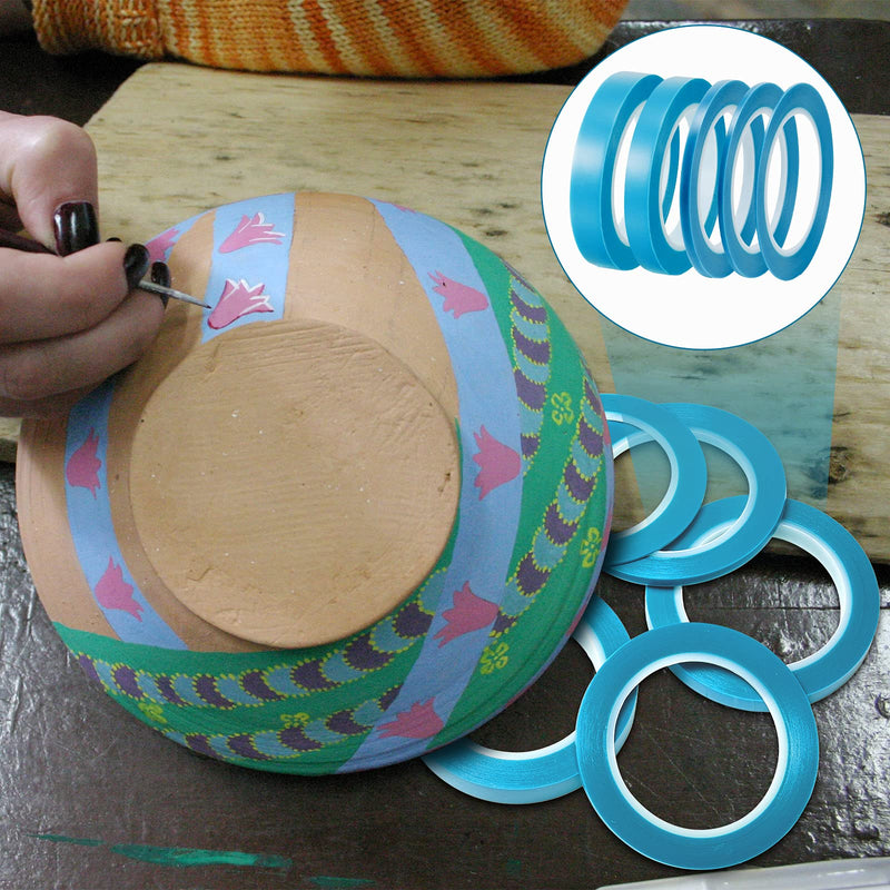 [Australia - AusPower] - 5 Rolls of Vinyl Tape Masking Tape Automotive Car Auto Paint for Curves, High Temperature Vinyl Low Tack(1/16 Inch, 1/8 Inch, 1/4 Inch, 1/2 Inch, 3/4 Inch, Blue) 1/16 Inch, 1/8 Inch, 1/4 Inch, 1/2 Inch, 3/4 Inch 