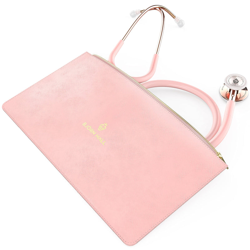 [Australia - AusPower] - Rose Gold Pink Stethoscope & Case | Perfect for Medical Student Veterinarian Doctor |Spare Parts Ear Tips & Non Chill Rim | Nurse Accessories for Work Essentials | Light Pink Tubing RGLP Rose Gold - Light Pink Stainless Steel 