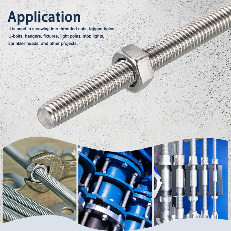 [Australia - AusPower] - 1/4"-28 Fully All Threaded Rod & Studs, 12" Length, 304 Stainless Steel Right Hand Fine Thread Screw for Furniture Anchor Bolts, Clamps, Hangers and U-Bolts 2 Pack 1/4"-28 x 12" 