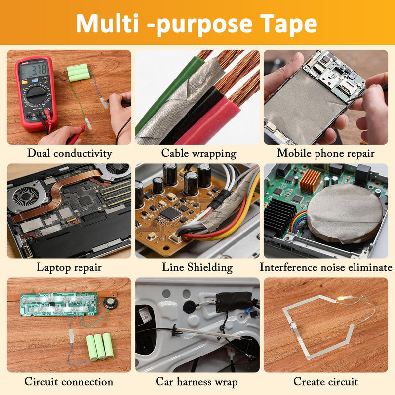 Faraday Fabric Tape 2inch x 66Feet Double Conductive Tape for Electrical Connection, EMI Shielding, RFID Signal Blocking, ESD Grounding, Display Repair, Cable Interference Blocking