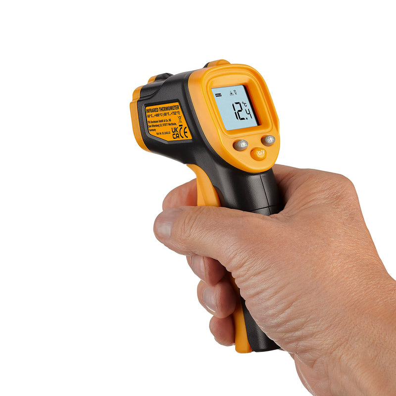 [Australia - AusPower] - TFA Dostmann Ray Light 31.1143.13 Digital Infrared Thermometer, Non-Contact Measurement of Surface Temperature, According to HACCP, Measuring Time Under 1 Second, Black/Orange 
