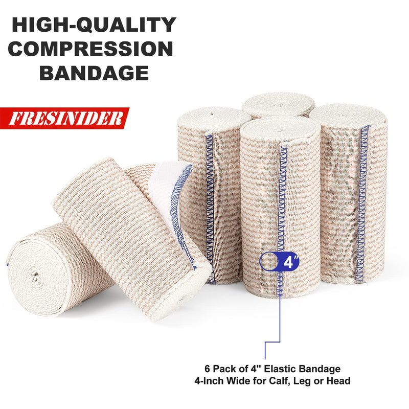 [Australia - AusPower] - Premium Elastic Bandage Wrap, 6 pack 4" Cotton Latex Free Compression Bandage Wrap with Touch Closure at Both Ends, Support & First Aid for Sports, Medical, and Injury Recovery 4" 