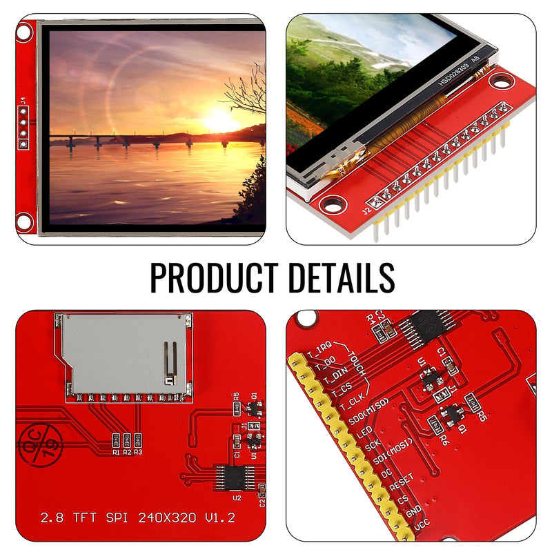 [Australia - AusPower] - 2pcs 2.8" SPI TFT LCD Display Touch Panel ILI9341 240x320 TFT LCD Touch Screen Shield 5V/3.3V STM32 Display Module SPI Serial with Touch Pen 