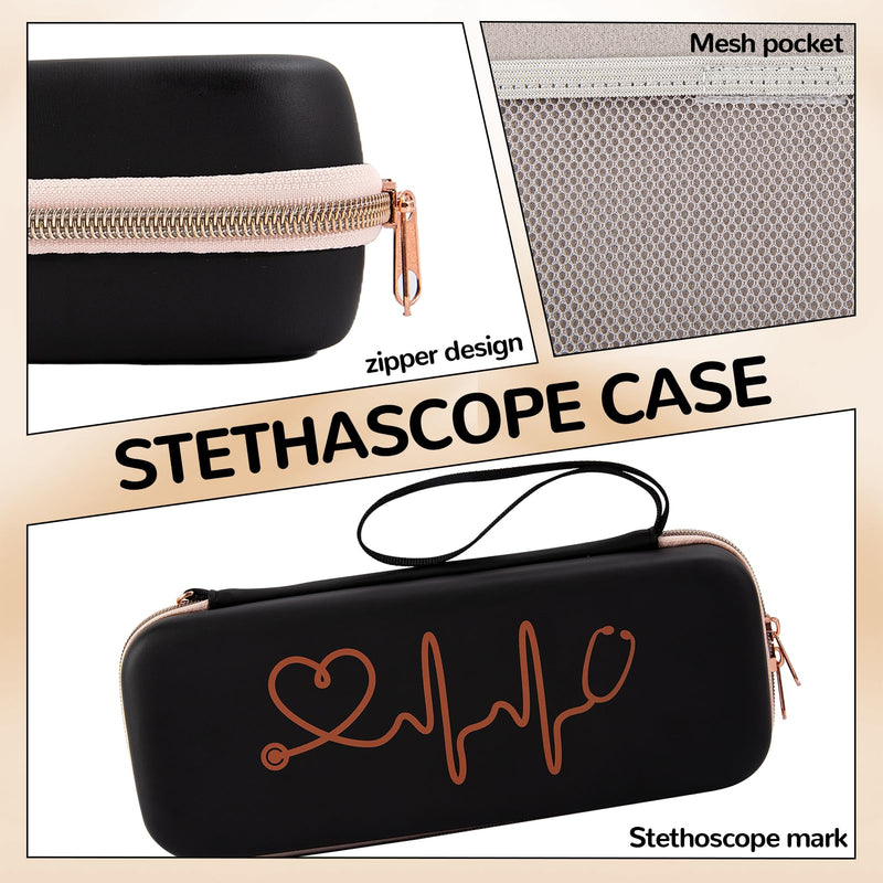[Australia - AusPower] - Hard Stethoscope Case, Stethescope Case, Stethoscope Bag with 1 Pcs Label, Nursing Kit, Stethascope Case, Nurse Accessories for Work with Extra Mesh Pockets for Small Accessories, Black 