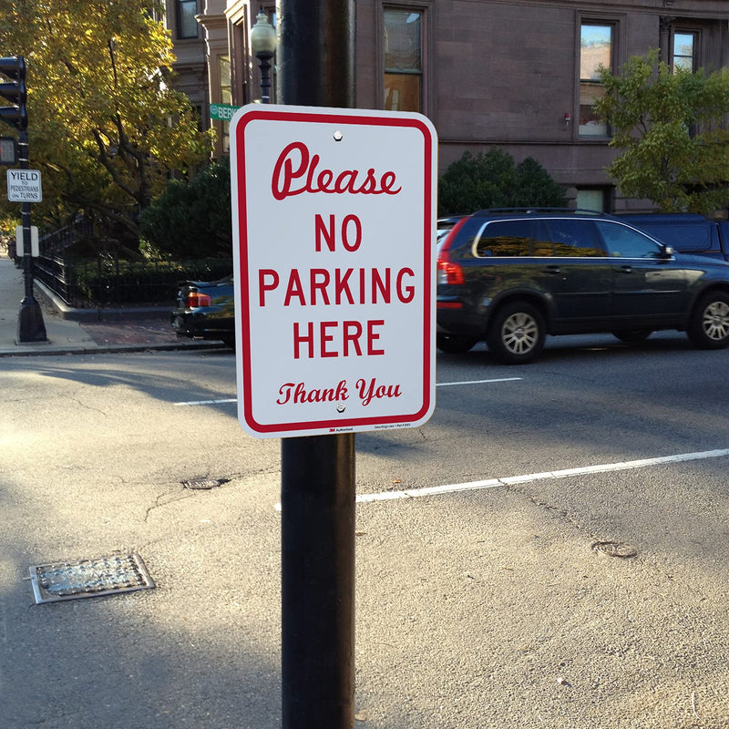 SmartSign 18 x 12 inch “Please No Parking Here - Thank You” Metal Sign, 63 mil Aluminum, 3M Laminated Engineer Grade Reflective Material, Red and White 12" x 18" 3M EG Reflective Aluminum