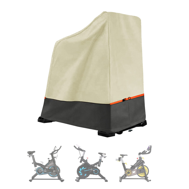 Exercise Bike Cover Waterproof – Heavy Duty Oxford Indoor/Outdoor Stationary Bike Protector, Beige Grey Two-Tone Design, Dustproof Fit for Upright & Spin Bikes up to 48.8"L x 22.8"W x 46"H